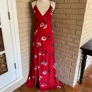 LULUS Beautiful Red Floral Lined Slit  Maxi Dress Size Small S